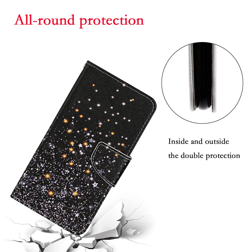 Pattern Printing TPU + PU Leather Wallet Stand Phone Case with Lanyard for Samsung Galaxy A52 5G - Star-5