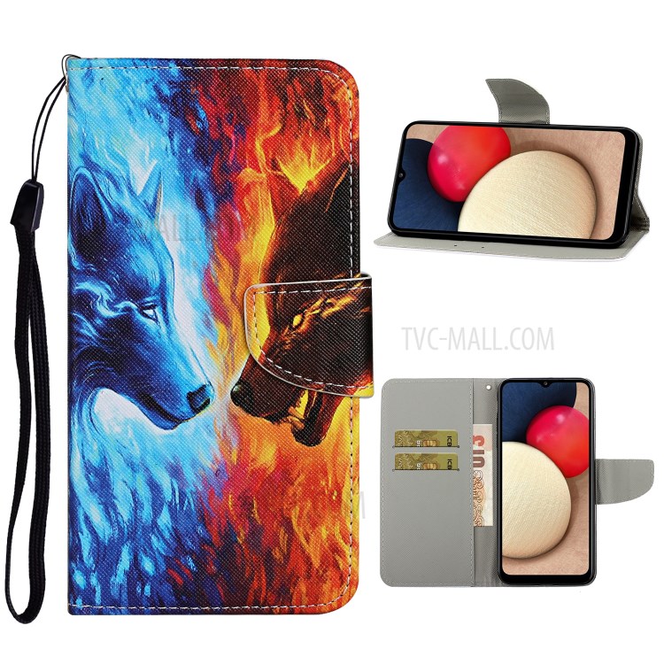 Pattern Printing TPU + PU Leather Wallet Stand Phone Case with Lanyard for Samsung Galaxy A52 5G - Wolf-1
