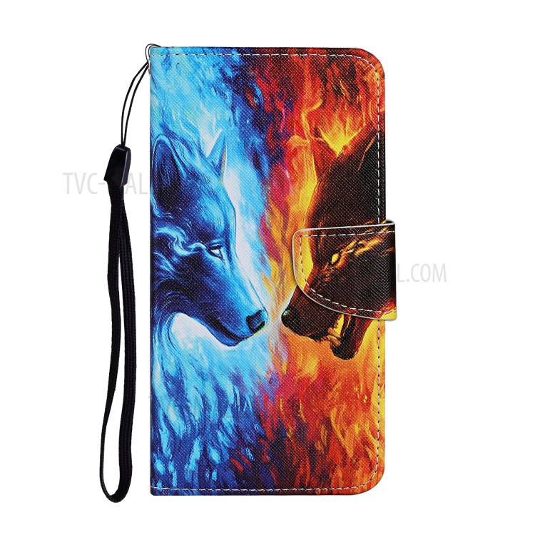 Pattern Printing TPU + PU Leather Wallet Stand Phone Case with Lanyard for Samsung Galaxy A52 5G - Wolf-2