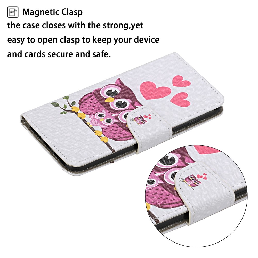 Pattern Printing TPU + PU Leather Wallet Stand Phone Case with Lanyard for Samsung Galaxy A52 5G - Owl and Heart-4