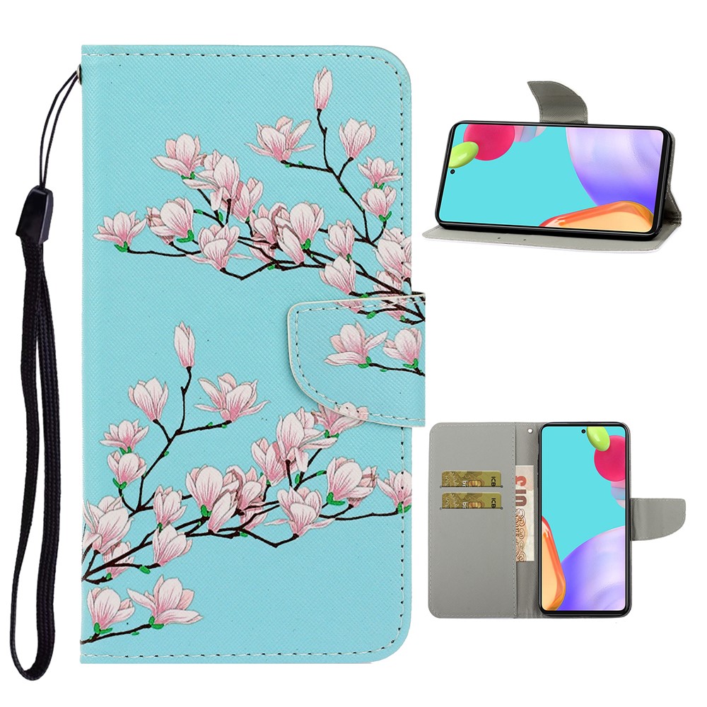 TPU + PU Leather Wallet Stand Phone Case with Lanyard for Samsung Galaxy A52 5G - Flower-1