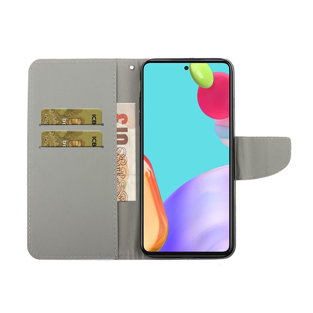 TPU + PU Leather Wallet Stand Phone Case with Lanyard for Samsung Galaxy A52 5G - Flower-6