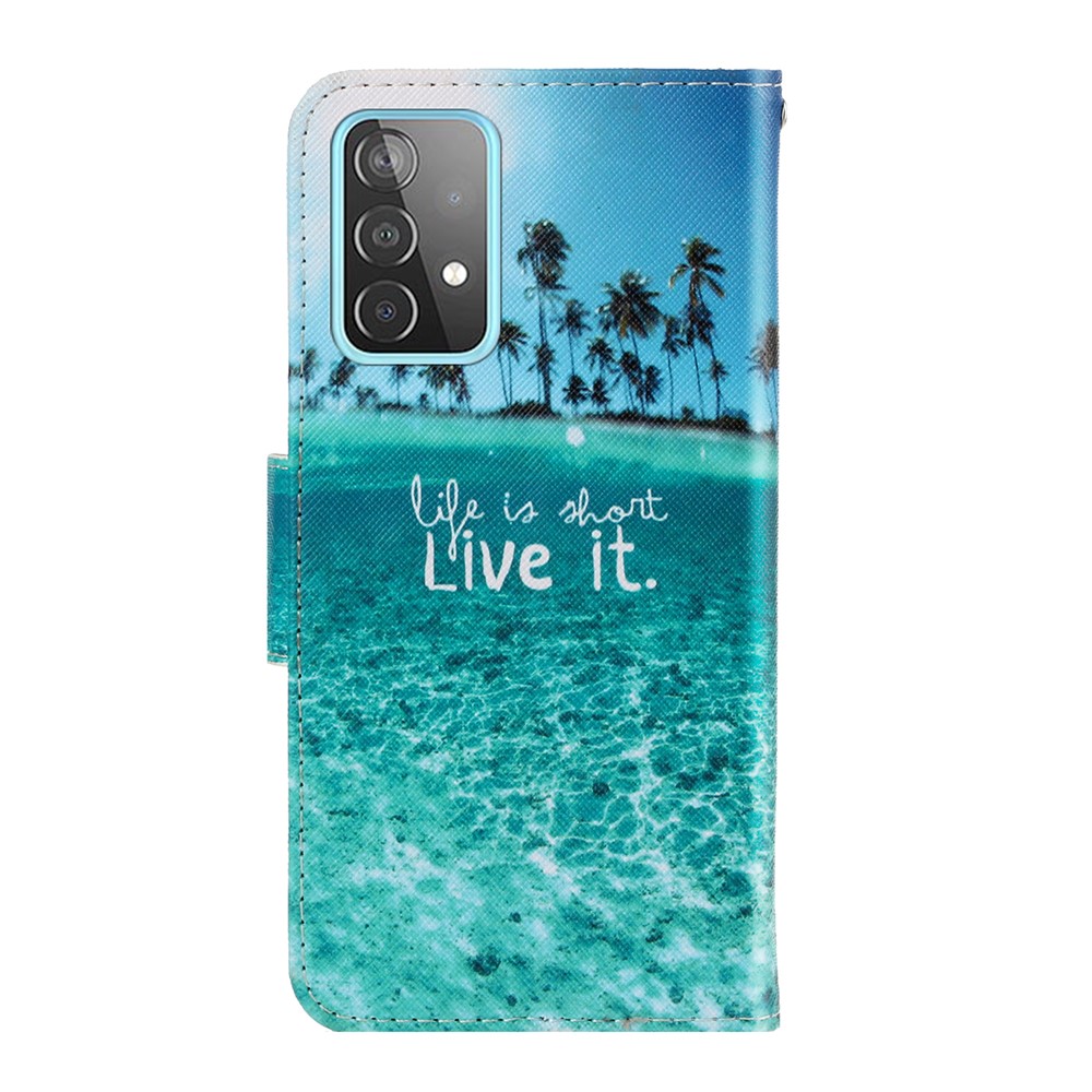 TPU + PU Leather Wallet Stand Phone Case with Lanyard for Samsung Galaxy A52 5G - Life is That Live It-2