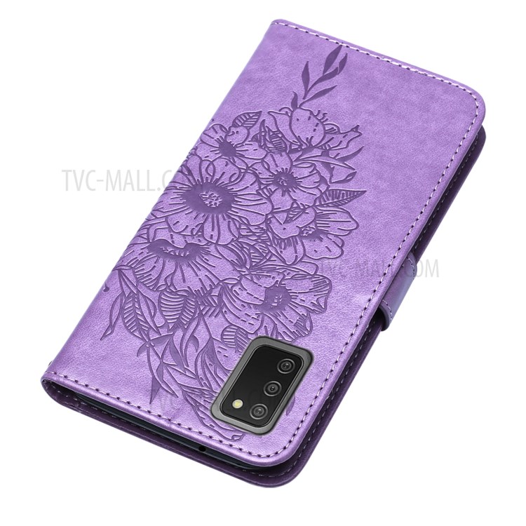 Imprint Butterfly Flower Pattern Wallet Stand Leather Case for Samsung Galaxy A02s (EU Version) - Purple-5