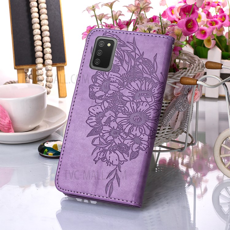 Imprint Butterfly Flower Pattern Wallet Stand Leather Case for Samsung Galaxy A02s (EU Version) - Purple-8