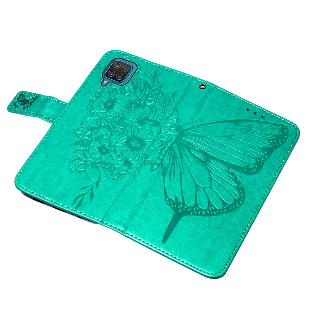 Imprint Butterfly Flower Pattern Wallet Stand Leather Case for Samsung Galaxy A12 - Green-10
