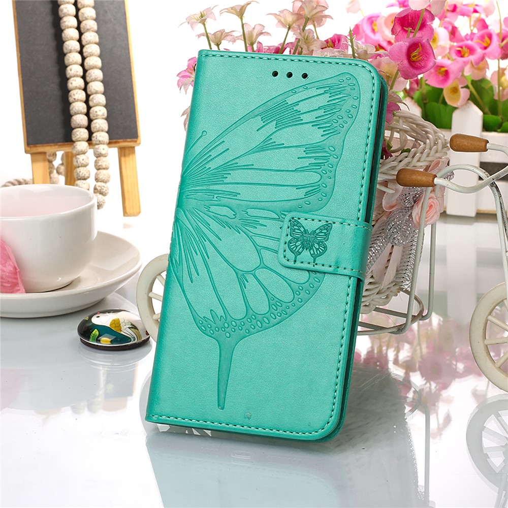 Imprint Butterfly Flower Pattern Wallet Stand Leather Case for Samsung Galaxy A12 - Green-7