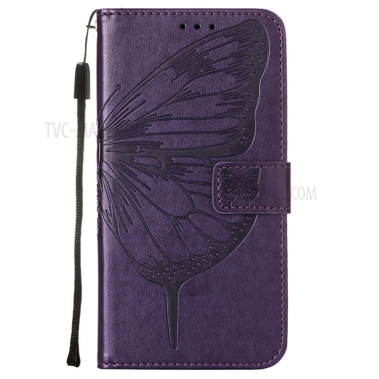 Imprint Butterfly Flower Pattern Wallet Stand Leather Case for Samsung Galaxy A12 - Dark Purple-2