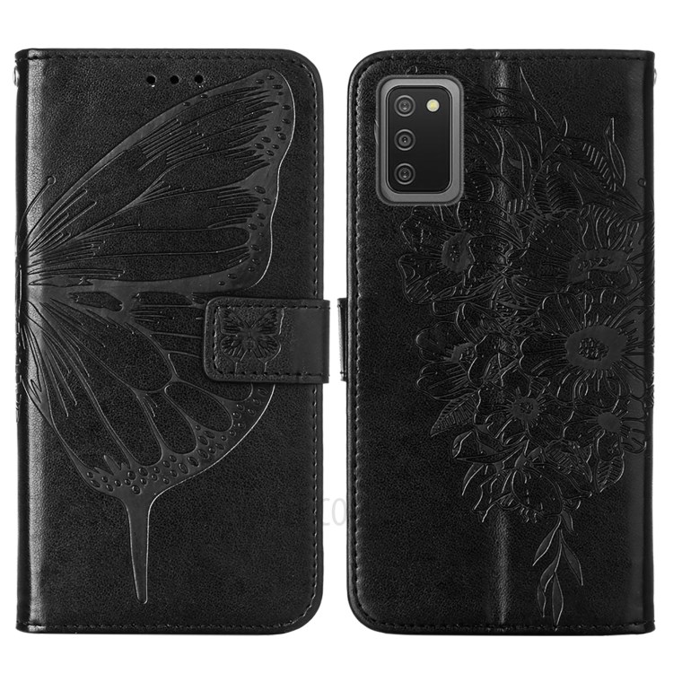 Imprint Butterfly Flower Pattern Wallet Stand Leather Case for Samsung Galaxy A02s (US Version) - Black-3