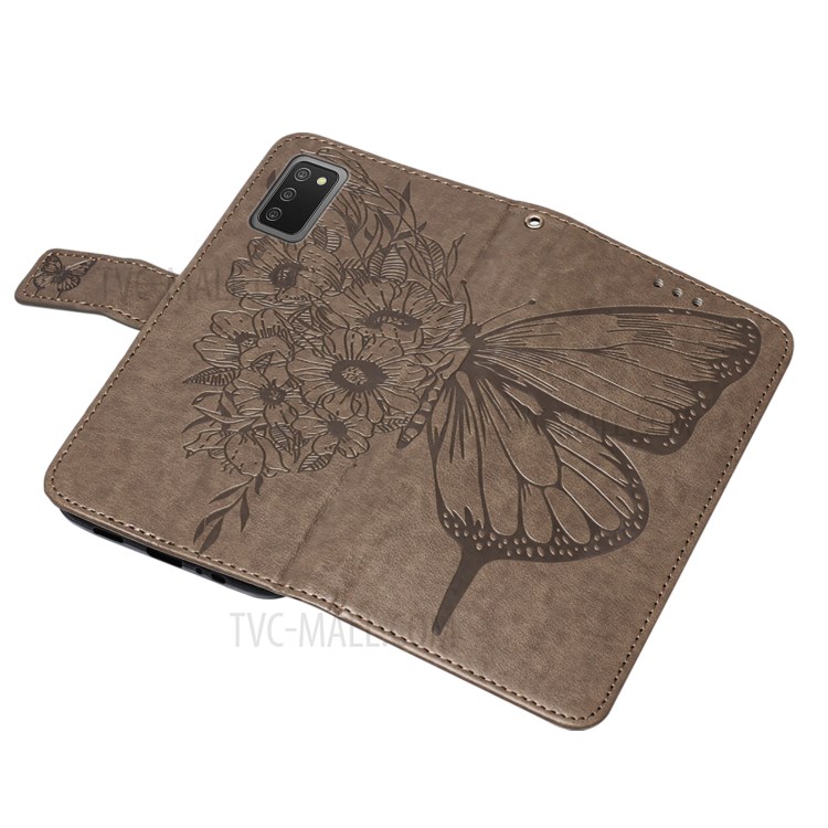 Imprint Butterfly Flower Pattern Wallet Stand Leather Case for Samsung Galaxy A02s (US Version) - Grey-10