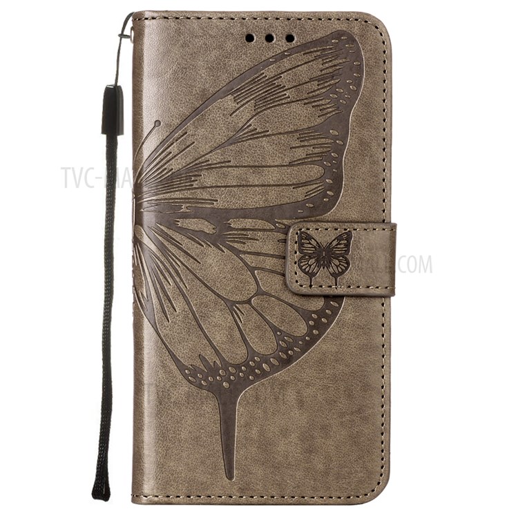 Imprint Butterfly Flower Pattern Wallet Stand Leather Case for Samsung Galaxy A02s (US Version) - Grey-2