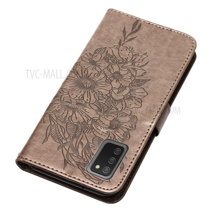 Imprint Butterfly Flower Pattern Wallet Stand Leather Case for Samsung Galaxy A02s (US Version) - Grey-5