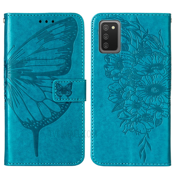 Imprint Butterfly Flower Pattern Wallet Stand Leather Case for Samsung Galaxy A02s (US Version) - Blue-3