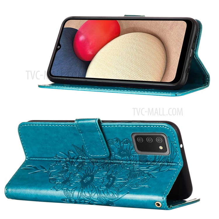 Imprint Butterfly Flower Pattern Wallet Stand Leather Case for Samsung Galaxy A02s (US Version) - Blue-4