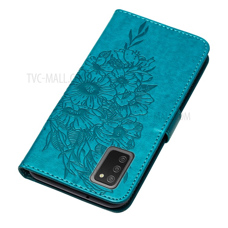 Imprint Butterfly Flower Pattern Wallet Stand Leather Case for Samsung Galaxy A02s (US Version) - Blue-5
