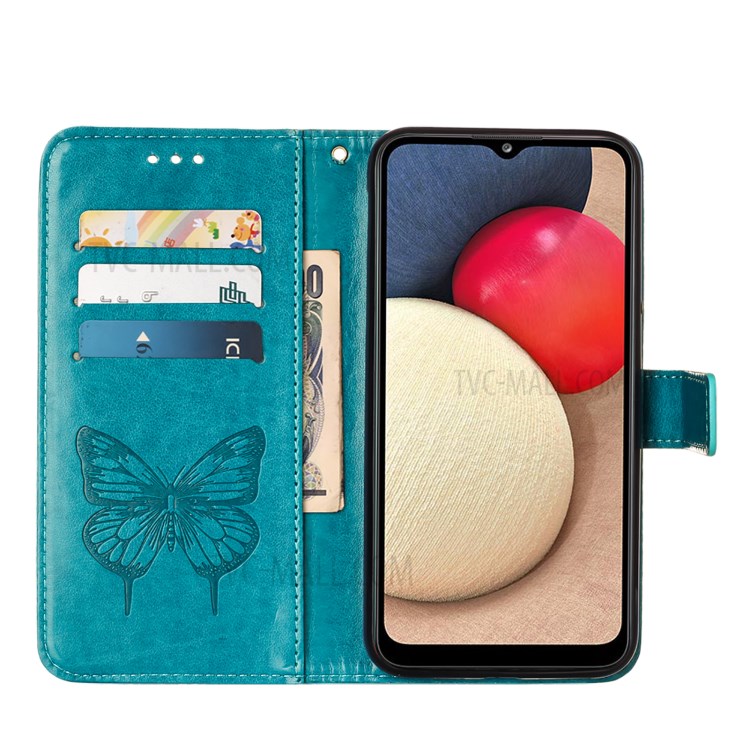 Imprint Butterfly Flower Pattern Wallet Stand Leather Case for Samsung Galaxy A02s (US Version) - Blue-6