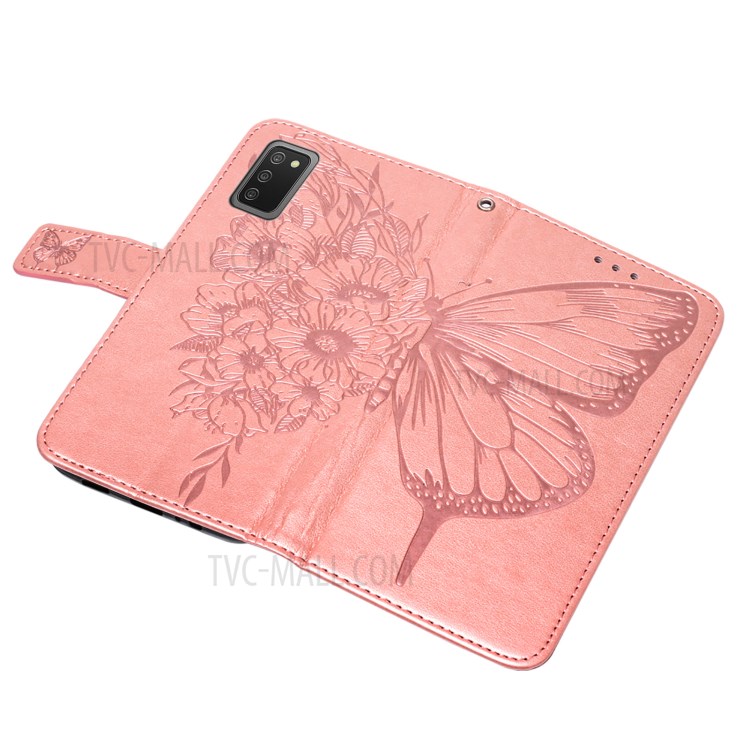 Imprint Butterfly Flower Pattern Wallet Stand Leather Case for Samsung Galaxy A02s (US Version) - Rose Gold-10