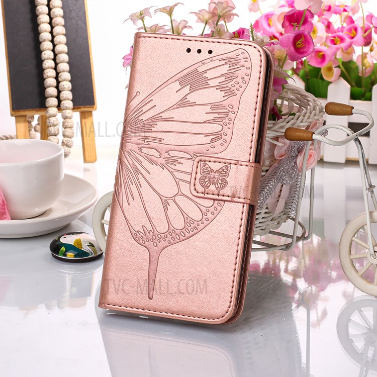 Imprint Butterfly Flower Pattern Wallet Stand Leather Case for Samsung Galaxy A02s (US Version) - Rose Gold-7