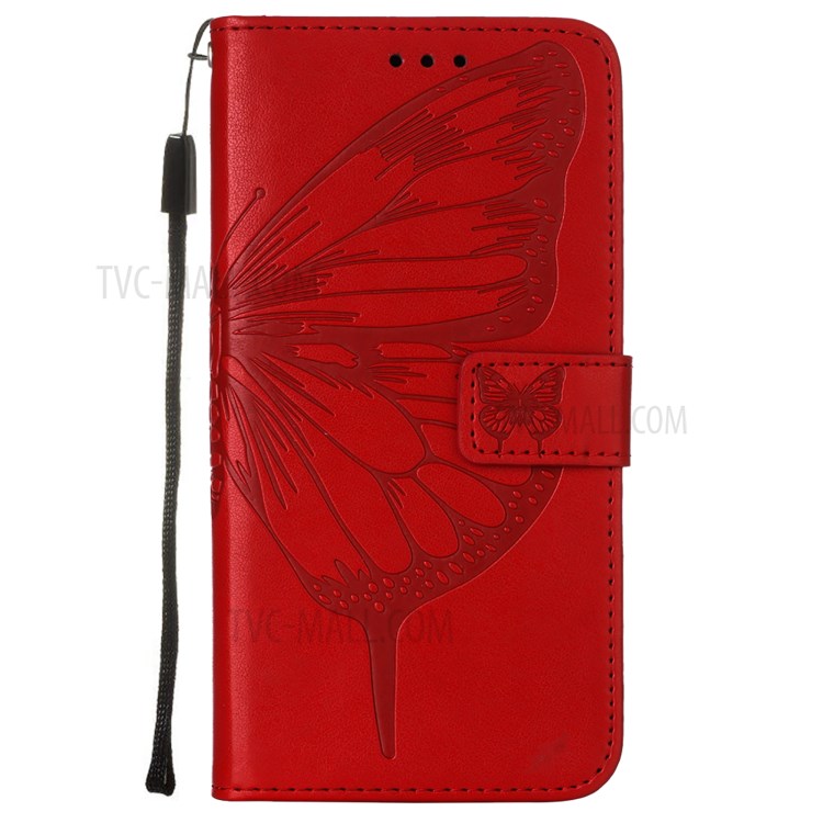 Imprint Butterfly Flower Pattern Wallet Stand Leather Case for Samsung Galaxy S21 Ultra 5G - Red-2