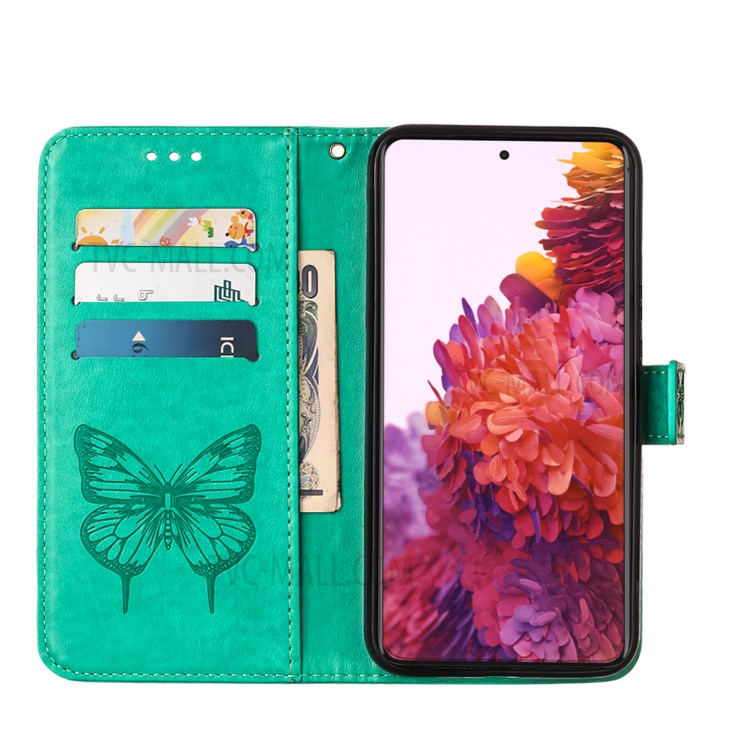 Imprint Butterfly Flower Pattern Wallet Stand Leather Case for Samsung Galaxy S21 Ultra 5G - Green-6