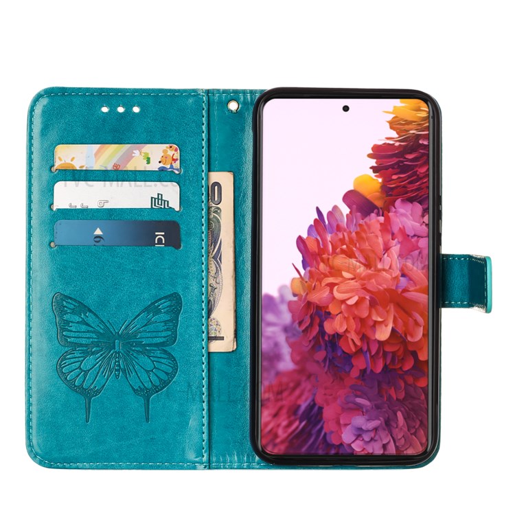 Imprint Butterfly Flower Pattern Wallet Stand Leather Case for Samsung Galaxy S21 Ultra - Blue-6
