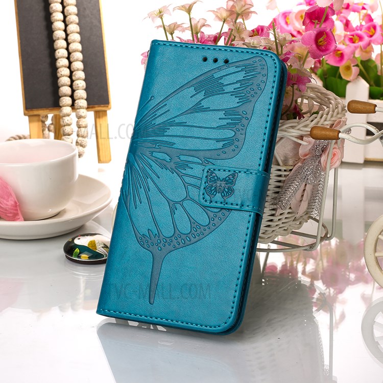 Imprint Butterfly Flower Pattern Wallet Stand Leather Case for Samsung Galaxy S21 Ultra - Blue-7