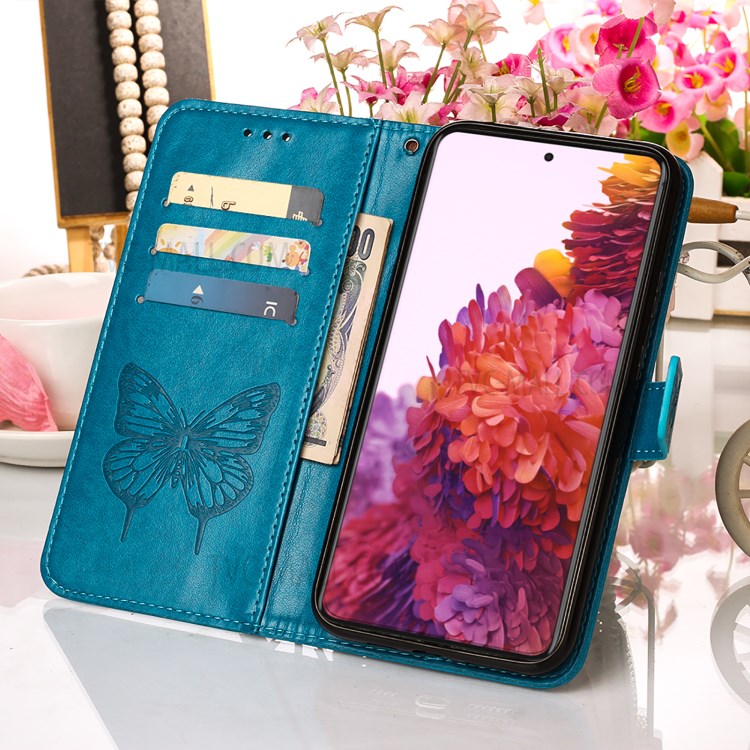 Imprint Butterfly Flower Pattern Wallet Stand Leather Case for Samsung Galaxy S21 Ultra - Blue-9