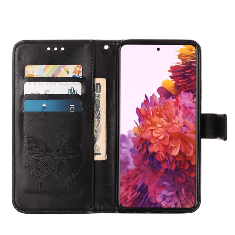 Imprint Butterfly Flower Pattern Wallet Stand Leather Case for Samsung Galaxy S21 Ultra 5G - Black-6