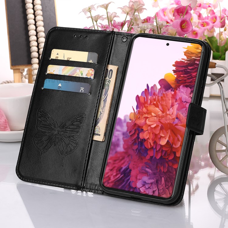 Imprint Butterfly Flower Pattern Wallet Stand Leather Case for Samsung Galaxy S21 Ultra 5G - Black-9