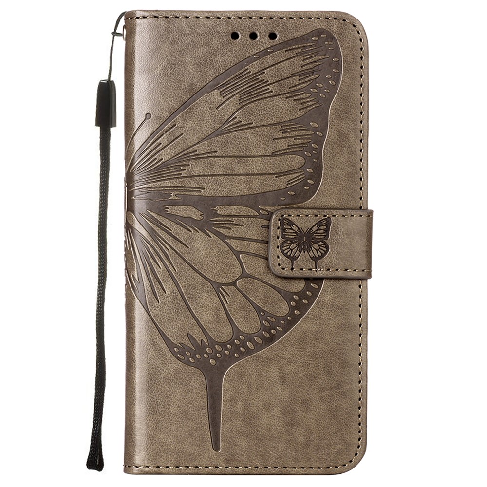 Imprint Butterfly Flower Pattern Sweelt Stand Teather Case Для Samsung Galaxy S21 4G/5G - Серый