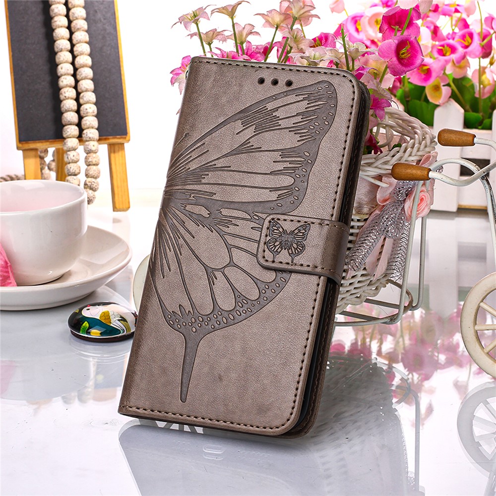 Imprint Butterfly Flower Pattern Wallet Stand Leather Case for Samsung Galaxy S21 5G - Grey-7