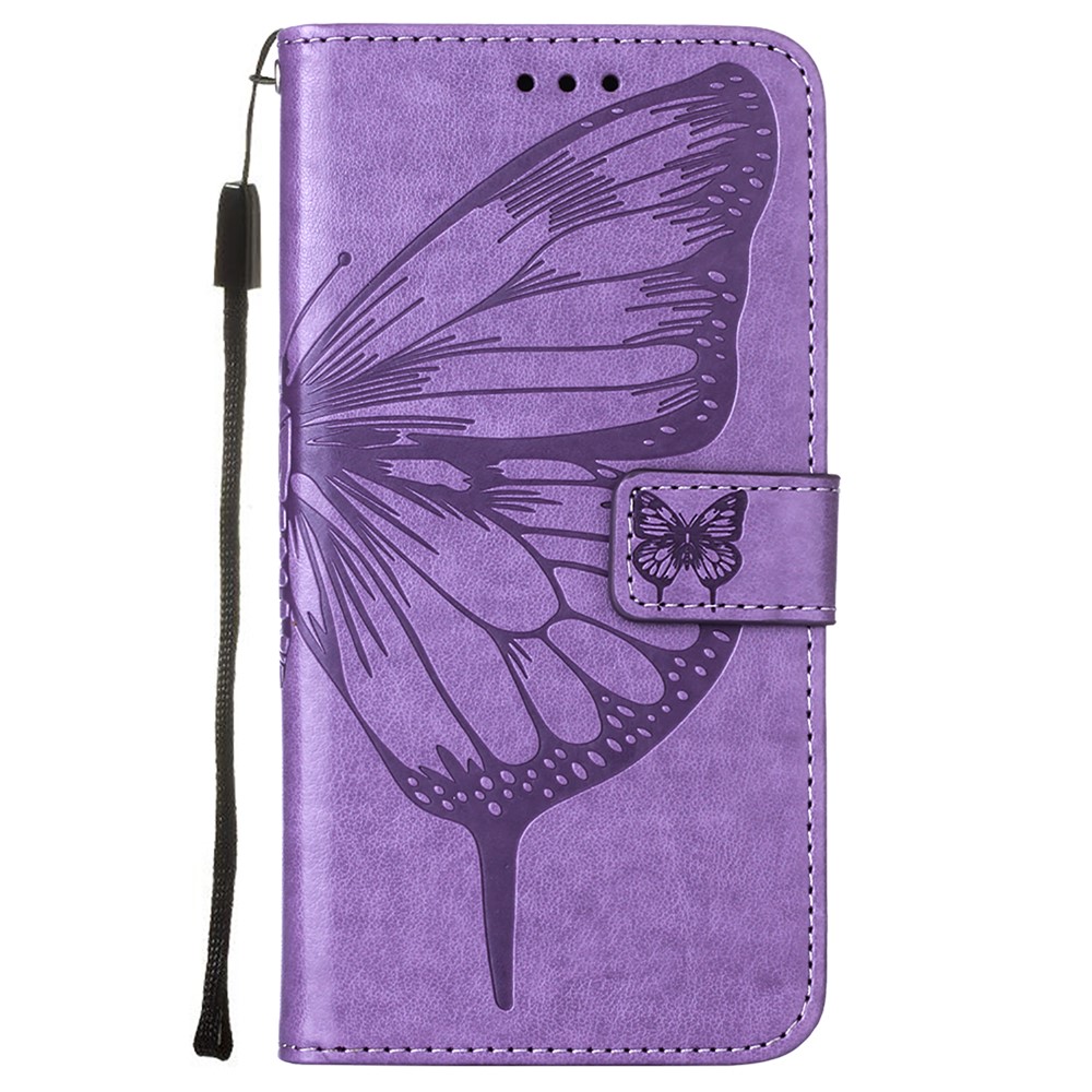 Imprint Butterfly Flower Pattern Wallet Stand Leather Case for Samsung Galaxy S21 5G - Purple-2