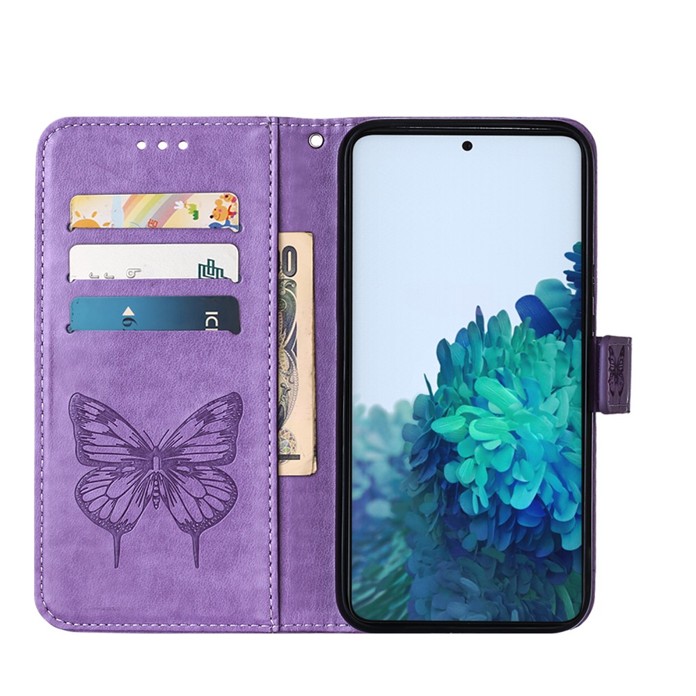 Imprint Butterfly Flower Pattern Wallet Stand Leather Case for Samsung Galaxy S21 5G - Purple-6