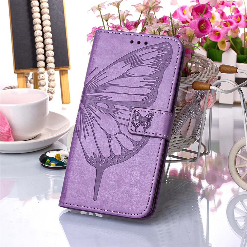 Imprint Butterfly Flower Pattern Wallet Stand Leather Case for Samsung Galaxy S21 5G - Purple-7
