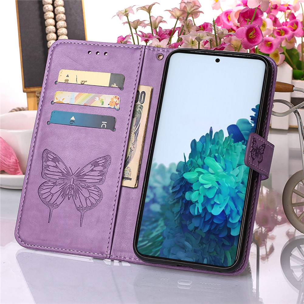 Imprint Butterfly Flower Pattern Wallet Stand Leather Case for Samsung Galaxy S21 5G - Purple-9