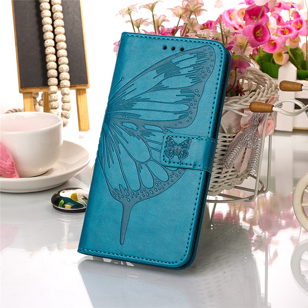 Imprint Butterfly Flower Pattern Wallet Stand Leather Case for Samsung Galaxy S21 5G - Blue-7