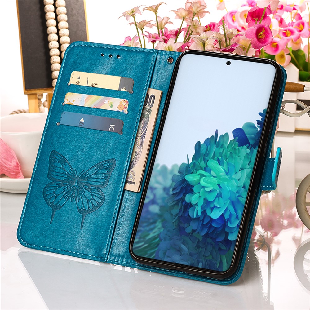 Imprint Butterfly Flower Pattern Wallet Stand Leather Case for Samsung Galaxy S21 5G - Blue-9