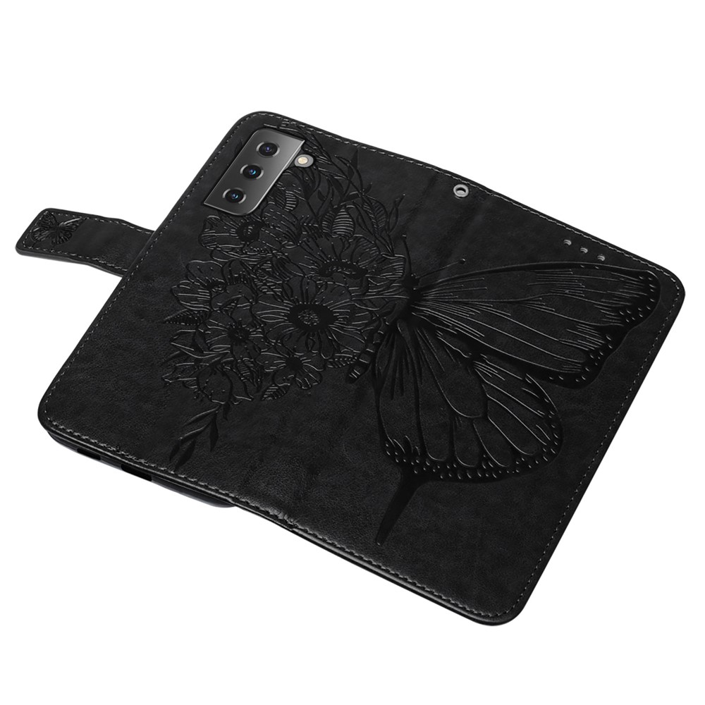 Imprint Butterfly Flower Pattern Wallet Stand Leather Case for Samsung Galaxy S21 5G - Black-10