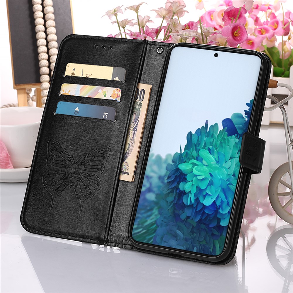 Imprint Butterfly Flower Pattern Wallet Stand Leather Case for Samsung Galaxy S21 5G - Black-9