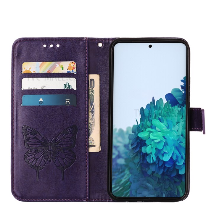 Imprint Butterfly Flower Pattern Wallet Stand Leather Case for Samsung Galaxy S21+ - Dark Purple-6