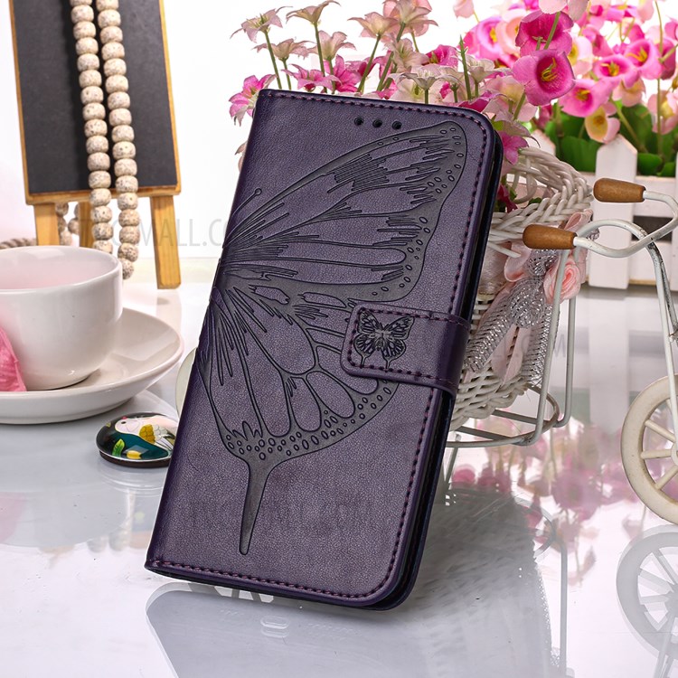 Imprint Butterfly Flower Pattern Wallet Stand Leather Case for Samsung Galaxy S21+ - Dark Purple-7