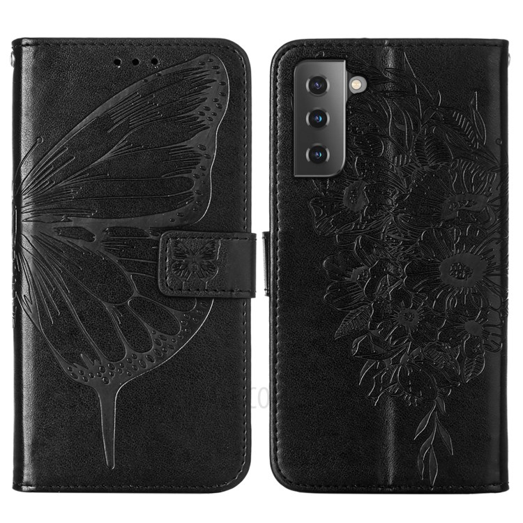Imprint Butterfly Flower Pattern Wallet Stand Leather Case for Samsung Galaxy S21+ 5G - Black-3