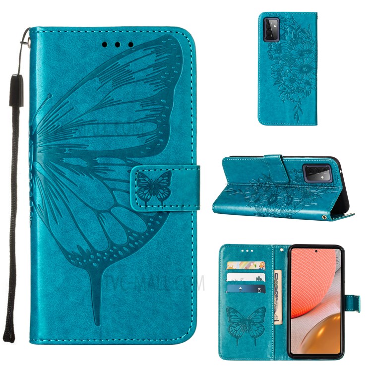 Imprint Butterfly Flower Pattern Wallet Stand Leather Case for Samsung Galaxy A72 5G - Blue-1