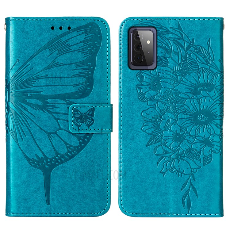 Imprint Butterfly Flower Pattern Wallet Stand Leather Case for Samsung Galaxy A72 5G - Blue-3