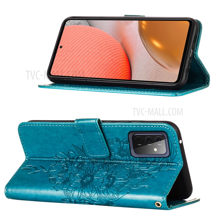 Imprint Butterfly Flower Pattern Wallet Stand Leather Case for Samsung Galaxy A72 5G - Blue-4