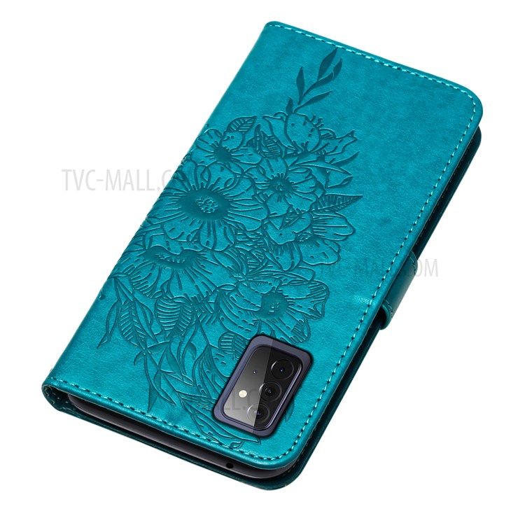Imprint Butterfly Flower Pattern Wallet Stand Leather Case for Samsung Galaxy A72 5G - Blue-5