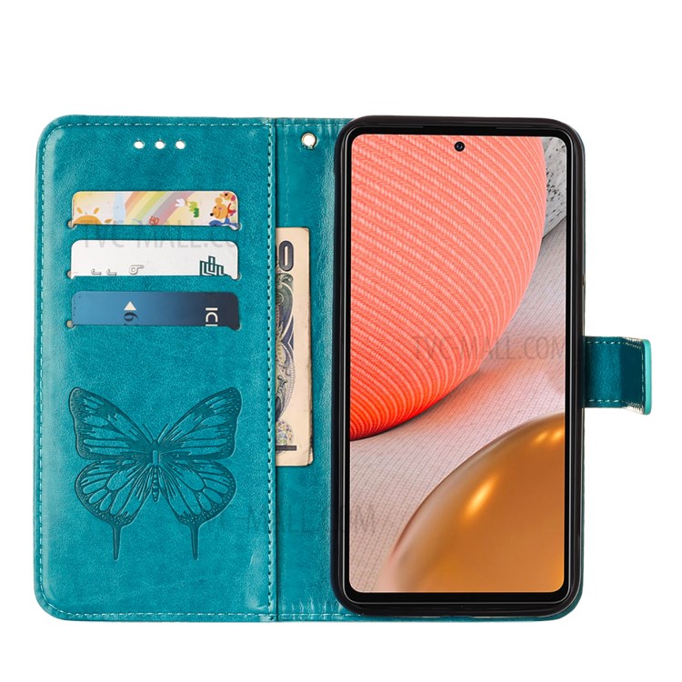 Imprint Butterfly Flower Pattern Wallet Stand Leather Case for Samsung Galaxy A72 5G - Blue-6