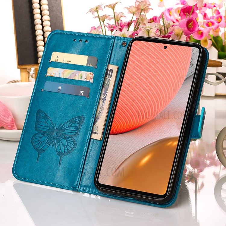 Imprint Butterfly Flower Pattern Wallet Stand Leather Case for Samsung Galaxy A72 5G - Blue-9
