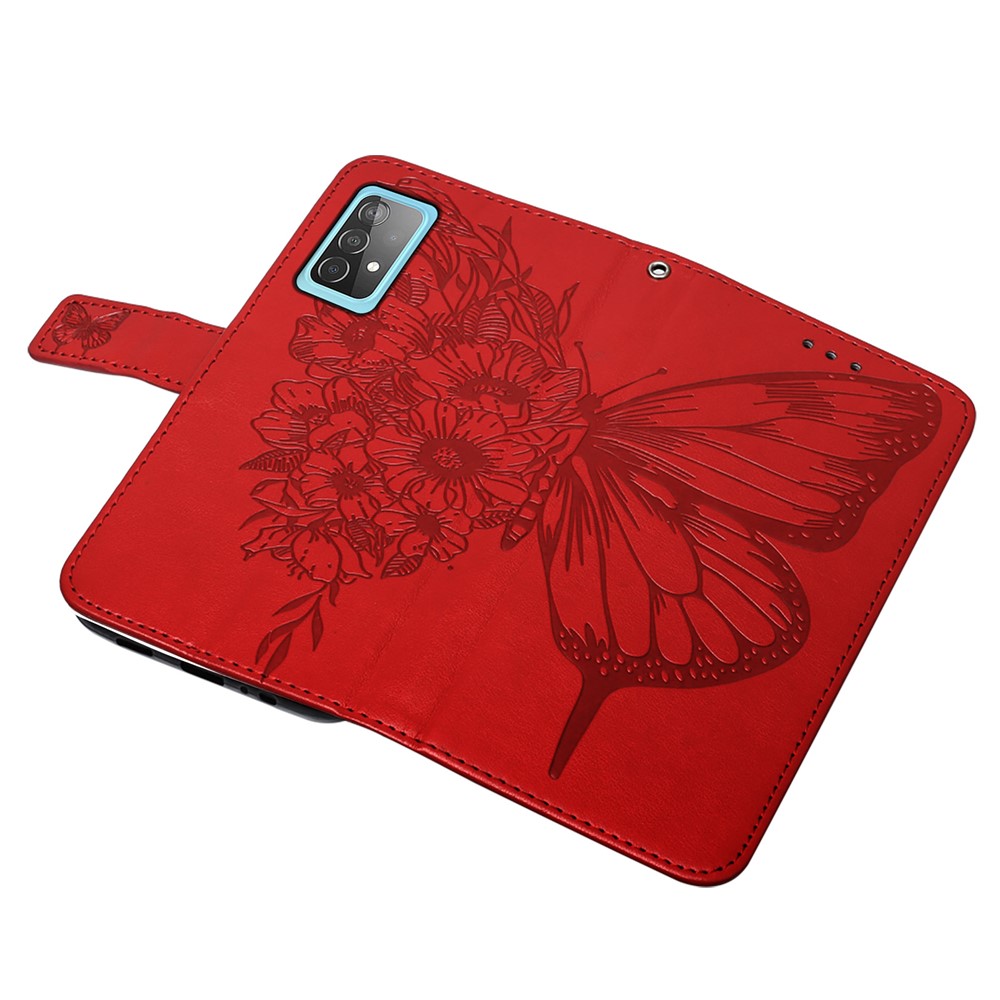 Imprint Butterfly Flower Pattern Wallet Stand Leather Case for Samsung Galaxy A52 5G - Red-10