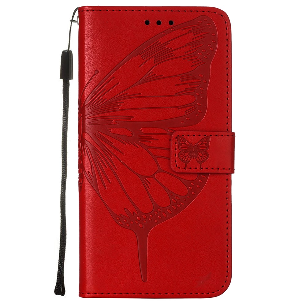 Imprint Butterfly Flower Pattern Wallet Stand Leather Case for Samsung Galaxy A52 5G - Red-2